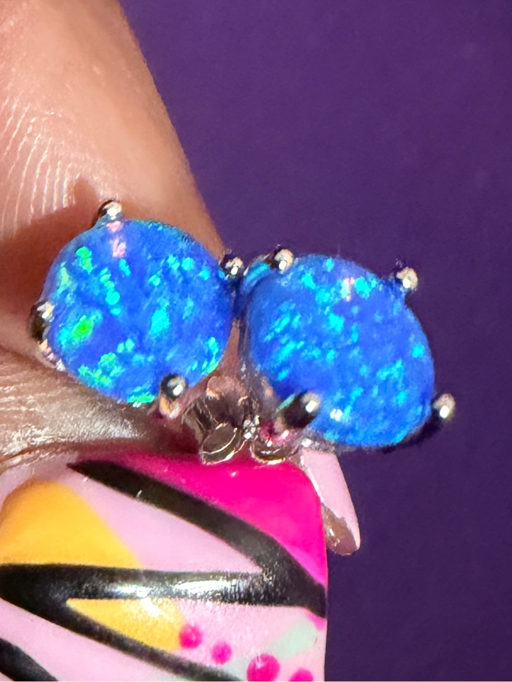 Blue Opal Round Stud Earrings - Women Jewelry